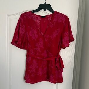 Bobeau Red Floral Wrap Blouse